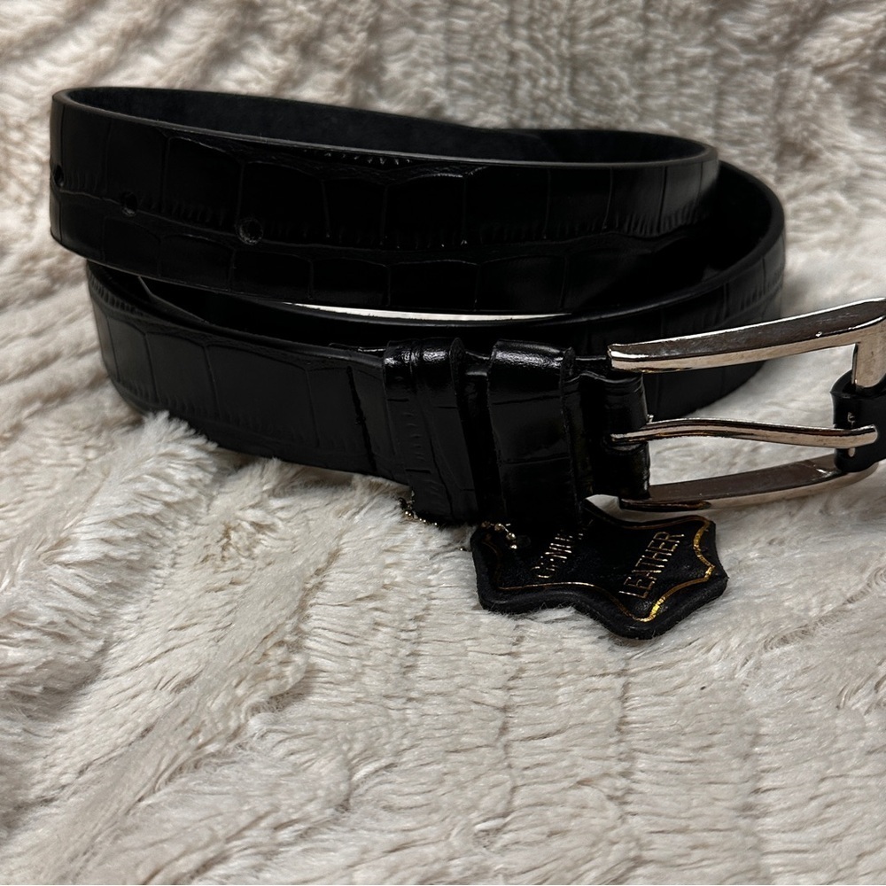 TRU FIT Elegant Black Crocodile-Embossed LEATHER  Men's Belt, 40, NWT